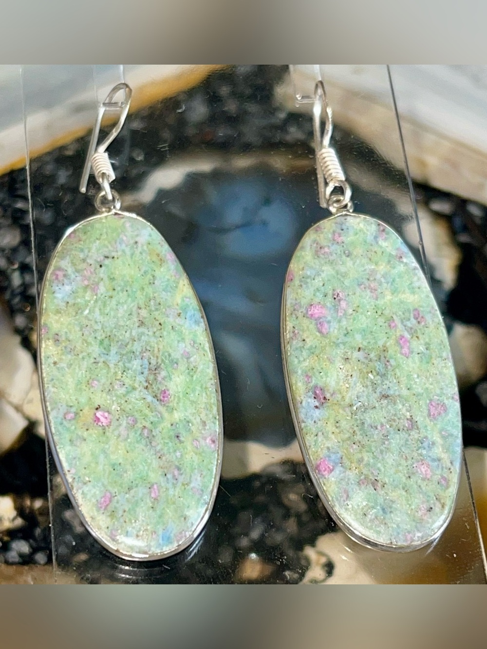 Green Ruby Fuchsite Crystal Earrings 2 1/2”